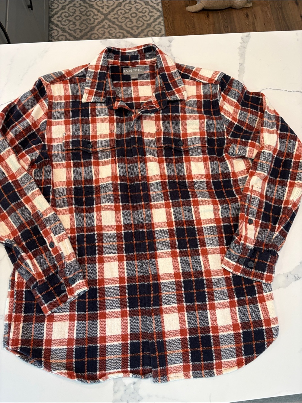 Faded Glory Men’s Red, Navy & White Plaid Button-Down Shirt